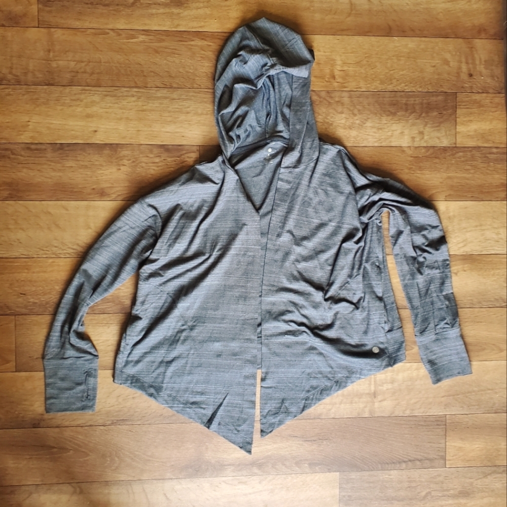 Apana Open Front Hooded Gray Yoga Cardigan Size Small